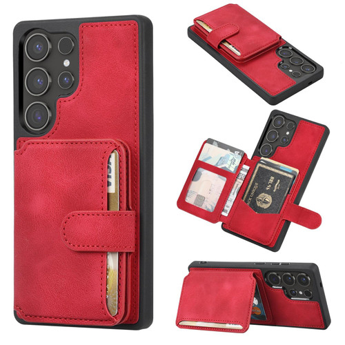 Samsung Galaxy S26 Ultra 5G Skin Feel Dream RFID Anti-theft PU Card Bag Phone Case - Red