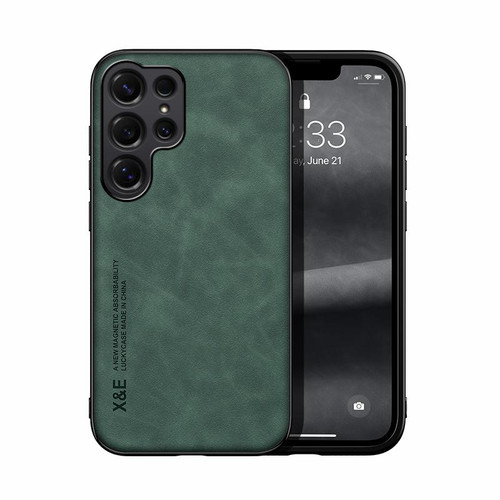 Samsung Galaxy S26 Ultra 5G Skin Feel Magnetic Leather Back Phone Case - Green
