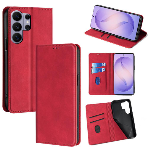 Samsung Galaxy S26 Ultra 5G Skin Feel Magnetic Leather Phone Case - Red
