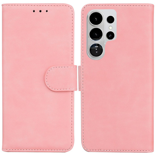 Samsung Galaxy S26 Ultra 5G Skin Feel Pure Color Flip Leather Phone Case - Pink