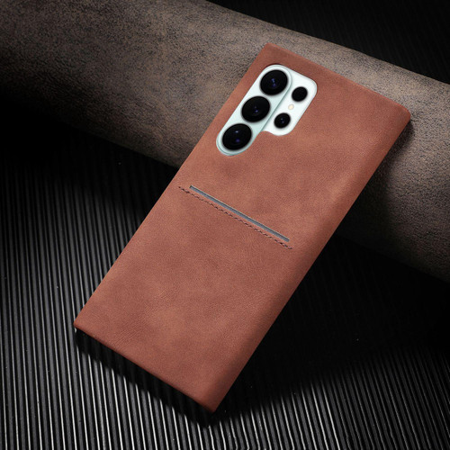Samsung Galaxy S26 Ultra 5G Skin Feel Sheepskin Card Slot Phone Case - Brown