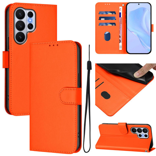Samsung Galaxy S26 Ultra 5G Skin Feel Solid Color Leather Phone Case with Lanyard - Orange