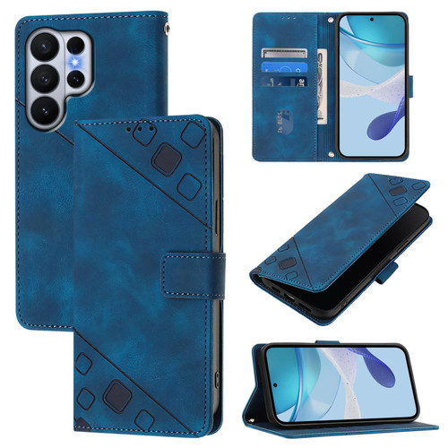 Samsung Galaxy S26 Ultra 5G Skin-feel Embossed Leather Phone Case - Blue