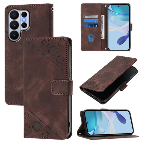 Samsung Galaxy S26 Ultra 5G Skin-feel Embossed Leather Phone Case - Brown