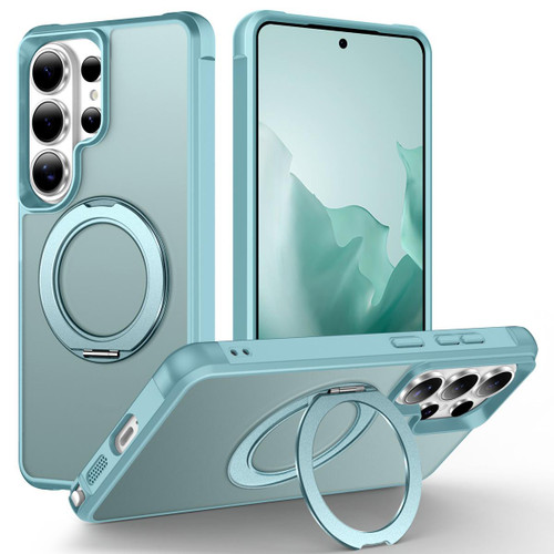 Samsung Galaxy S26 Ultra 5G Skin-Feel Rotary Damping Bracket MagSafe Phone Case - Lake Blue