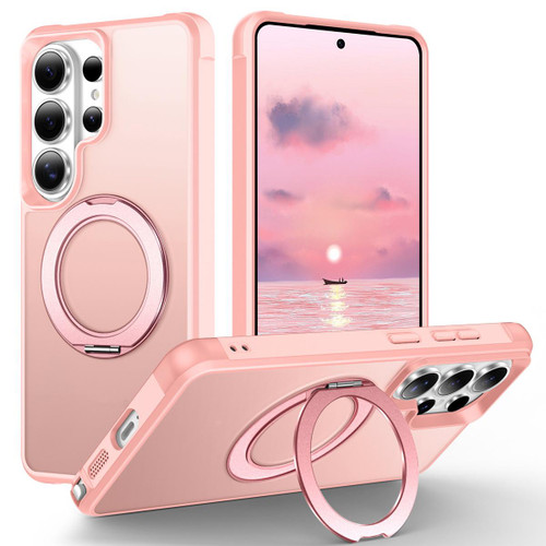 Samsung Galaxy S26 Ultra 5G Skin-Feel Rotary Damping Bracket MagSafe Phone Case - Pink