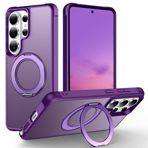 Samsung Galaxy S26 Ultra 5G Skin-Feel Rotary Damping Bracket MagSafe Phone Case - Purple