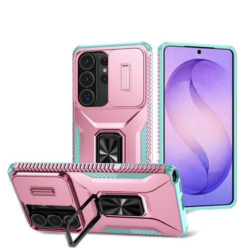Samsung Galaxy S26 Ultra 5G Sliding Camshield Holder Phone Case - Grey Green + Pink