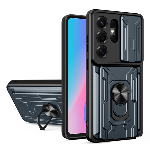 Samsung Galaxy S26 Ultra 5G Sliding Camshield TPU+PC Phone Case with Card Slot - Grey