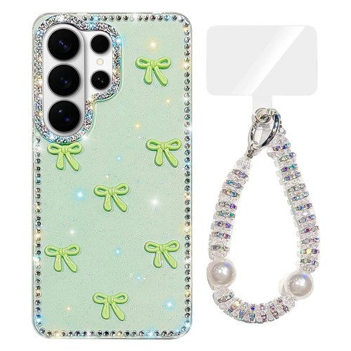 Samsung Galaxy S26 Ultra 5G Sparkling IMD Colorful Bow Phone Case with Bracelet - Glitter Light Green