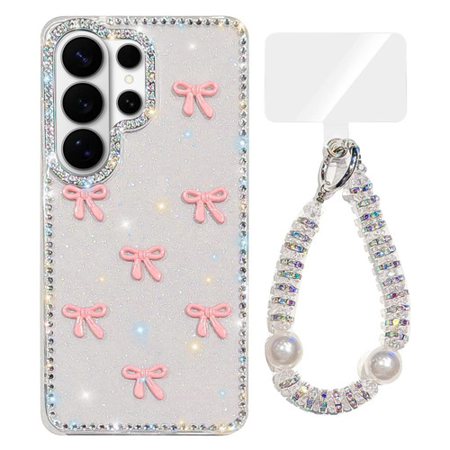 Samsung Galaxy S26 Ultra 5G Sparkling IMD Colorful Bow Phone Case with Bracelet - Glitter Transparent