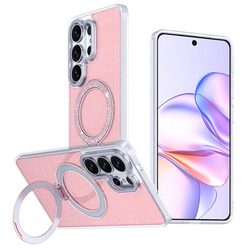 Samsung Galaxy S26 Ultra 5G Starry Glitter Magnetic Holder Phone Case - Pink