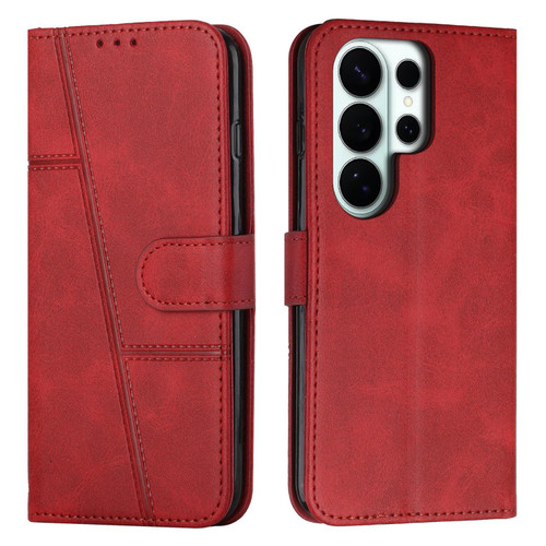 Samsung Galaxy S26 Ultra 5G Stitching Calf Texture Buckle Leather Phone Case - Red