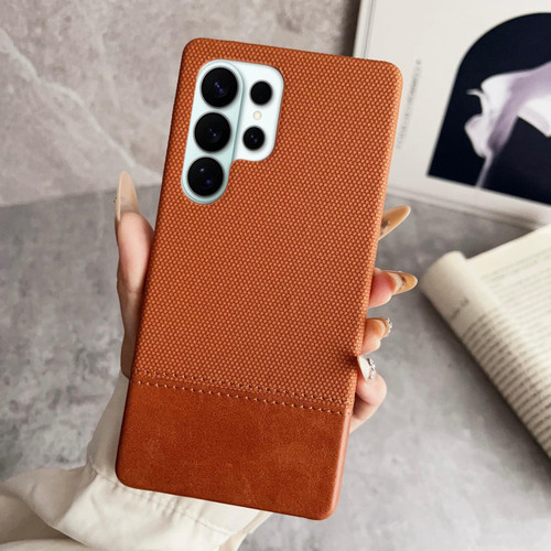 Samsung Galaxy S26 Ultra 5G Stitching Cloth MagSafe Magnetic PC Hybrid PU Phone Case - Brown