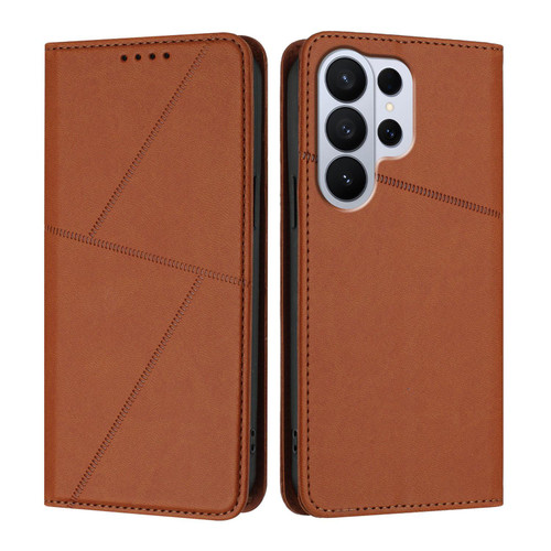 Samsung Galaxy S26 Ultra 5G Strong Magnetic Frosted Flip Leather Phone Case - Coffee Color