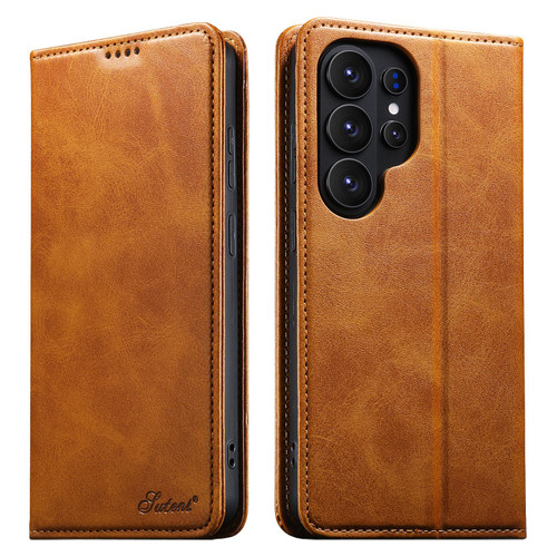 Samsung Galaxy S26 Ultra 5G Suteni Calf Texture Horizontal Flip Leather Phone Case - Khaki