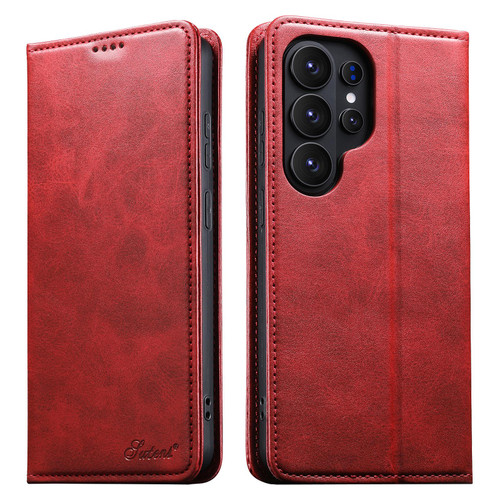 Samsung Galaxy S26 Ultra 5G Suteni Calf Texture Horizontal Flip Leather Phone Case - Red