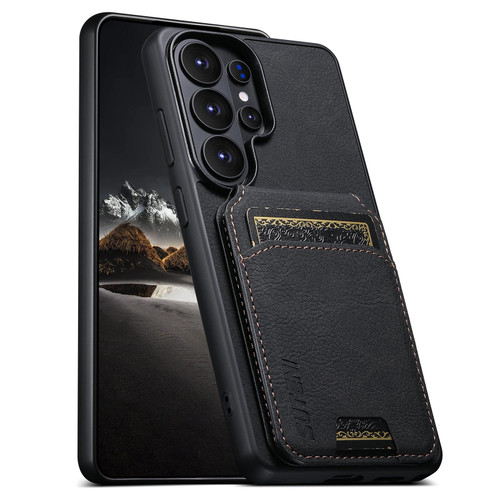 Samsung Galaxy S26 Ultra 5G Suteni H02 Litchi Leather Card Wallet Stand Back Phone Case - Black