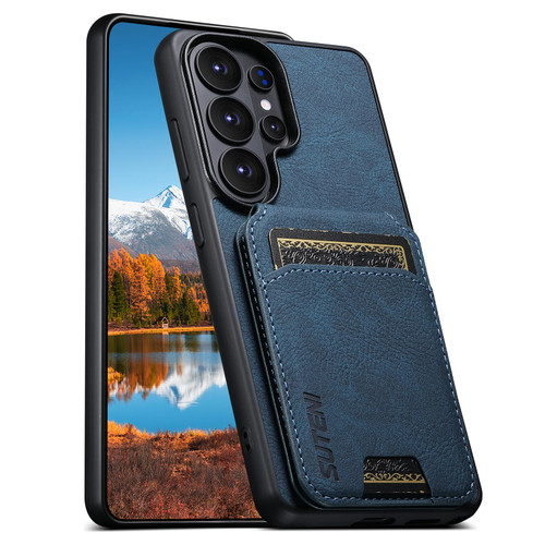 Samsung Galaxy S26 Ultra 5G Suteni H02 Litchi Leather Card Wallet Stand Back Phone Case - Blue