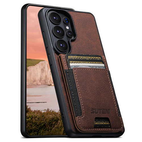Samsung Galaxy S26 Ultra 5G Suteni H03 Litchi Leather Card Bag Stand Back Phone Case - Brown
