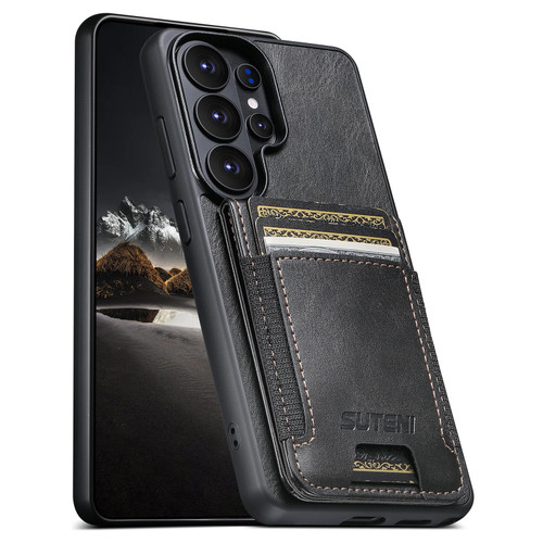 Samsung Galaxy S26 Ultra 5G Suteni H03 Oil Wax Leather Wallet Stand Back Phone Case - Black