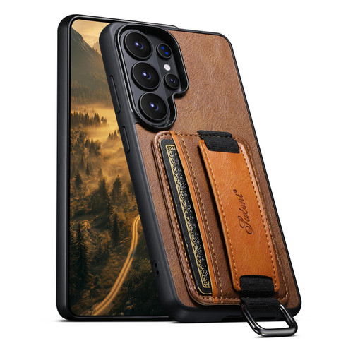 Samsung Galaxy S26 Ultra 5G Suteni H13 Card Wallet Wrist Strap Holder PU Phone Case - Brown