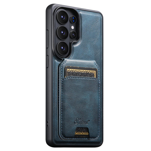 Samsung Galaxy S26 Ultra 5G Suteni H15 Oil Eax Leather Detachable Wallet Back Phone Case - Blue