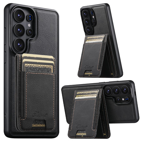 Samsung Galaxy S26 Ultra 5G Suteni H17 Litchi Texture Leather MagSafe Detachable Wallet Phone Case - Black