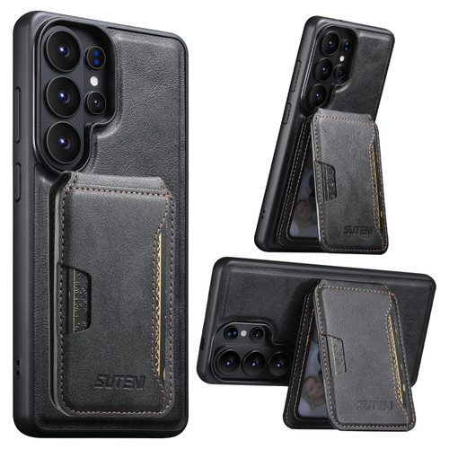 Samsung Galaxy S26 Ultra 5G Suteni M3 Card Bag MagSafe Cowhide Texture Leather Phone Case - Black