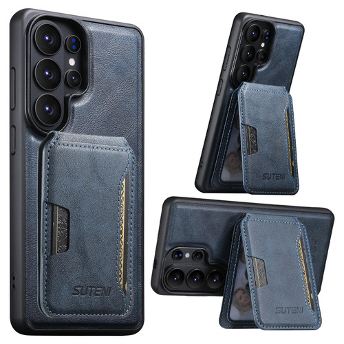 Samsung Galaxy S26 Ultra 5G Suteni M3 Card Bag MagSafe Cowhide Texture Leather Phone Case - Blue