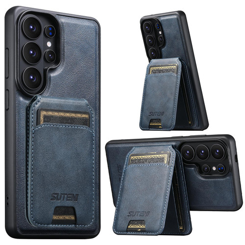 Samsung Galaxy S26 Ultra 5G Suteni M5 Magnetic Card Bag MagSafe Cowhide Texture Leather Phone Case - Blue