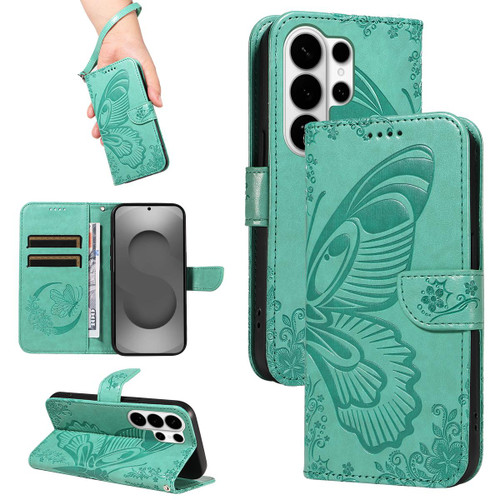 Samsung Galaxy S26 Ultra 5G Swallowtail Butterfly Embossed Leather Phone Case - Green