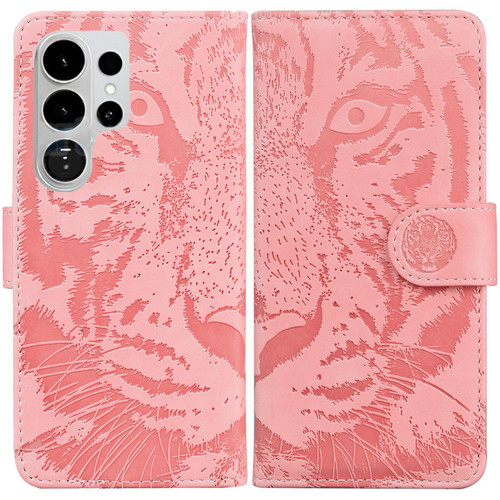 Samsung Galaxy S26 Ultra 5G Tiger Embossing Pattern Flip Leather Phone Case - Pink