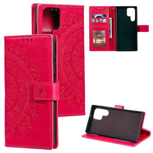 Samsung Galaxy S26 Ultra 5G Totem Flower Embossed Leather Phone Case with Lanyard - Red