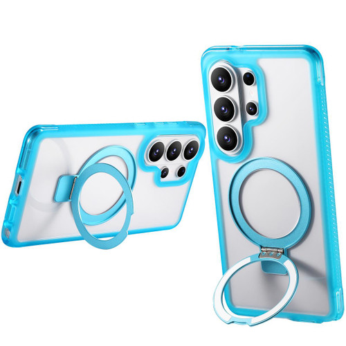 Samsung Galaxy S26 Ultra 5G Translucent Edge Transparency Metal Holder MagSafe Phone Case - Sky Blue