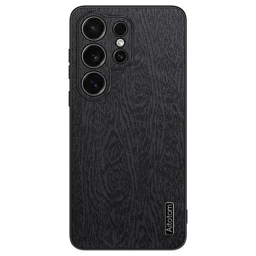 Samsung Galaxy S26 Ultra 5G Tree Bark Leather Shockproof Phone Case - Black