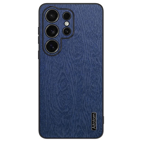Samsung Galaxy S26 Ultra 5G Tree Bark Leather Shockproof Phone Case - Blue