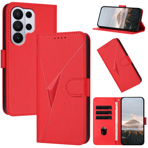 Samsung Galaxy S26 Ultra 5G Triangle Pattern Buckle Clasp Leather Phone Case - Red