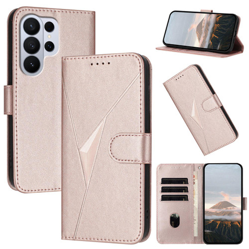 Samsung Galaxy S26 Ultra 5G Triangle Pattern Buckle Clasp Leather Phone Case - Rose Gold
