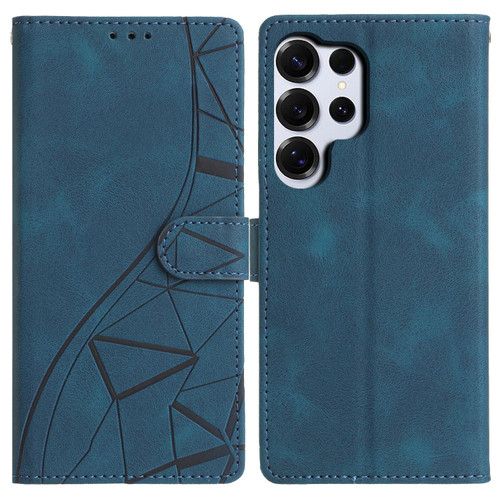 Samsung Galaxy S26 Ultra 5G Triangles Embossed Leather Phone Case - Blue