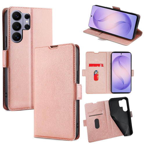 Samsung Galaxy S26 Ultra 5G Ultra-thin Voltage Side Buckle Horizontal Flip Leather Phone Case - Rose Gold