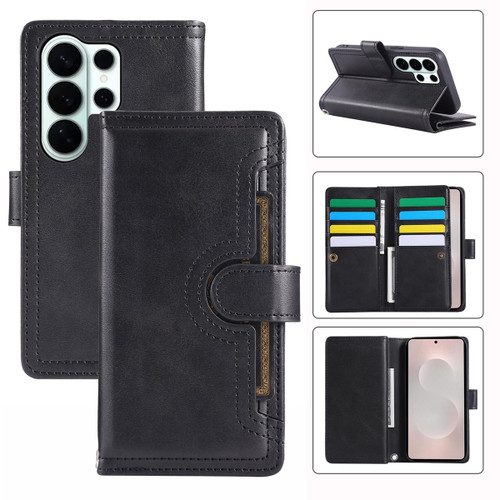 Samsung Galaxy S26 Ultra 5G Wristband Card Slot Leather Phone Case - Black
