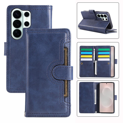 Samsung Galaxy S26 Ultra 5G Wristband Card Slot Leather Phone Case - Blue