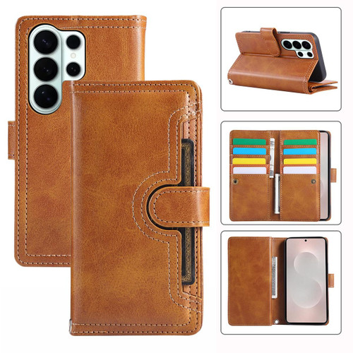 Samsung Galaxy S26 Ultra 5G Wristband Card Slot Leather Phone Case - Brown