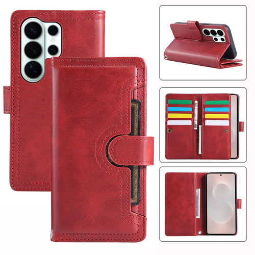 Samsung Galaxy S26 Ultra 5G Wristband Card Slot Leather Phone Case - Red