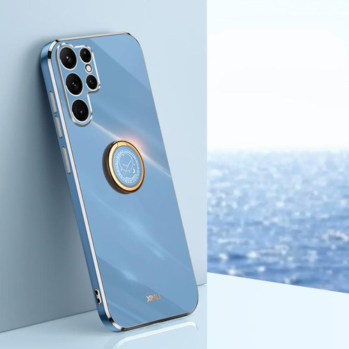 Samsung Galaxy S26 Ultra 5G XINLI Straight Edge 6D Electroplate TPU Phone Case with Ring Holder - Celestial Blue