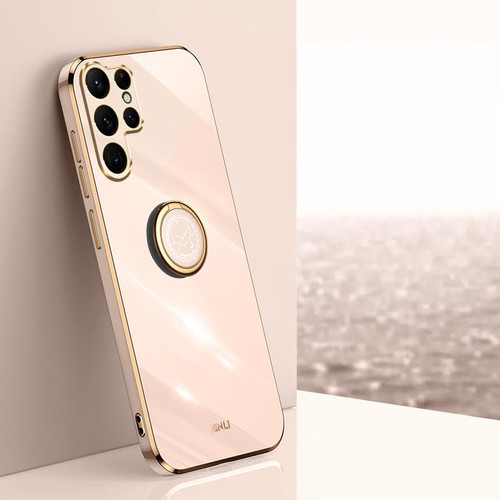 Samsung Galaxy S26 Ultra 5G XINLI Straight Edge 6D Electroplate TPU Phone Case with Ring Holder - Pink