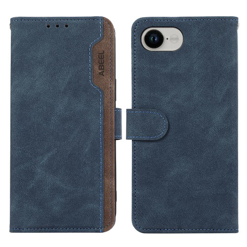 iPhone 16e / 17e ABEEL Color Block Magnetic RFID Leather Phone Case - Blue-Brown