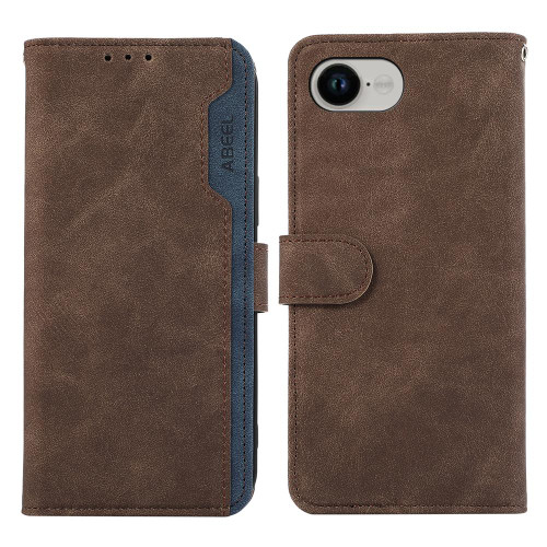 iPhone 16e / 17e ABEEL Color Block Magnetic RFID Leather Phone Case - Brown-Blue