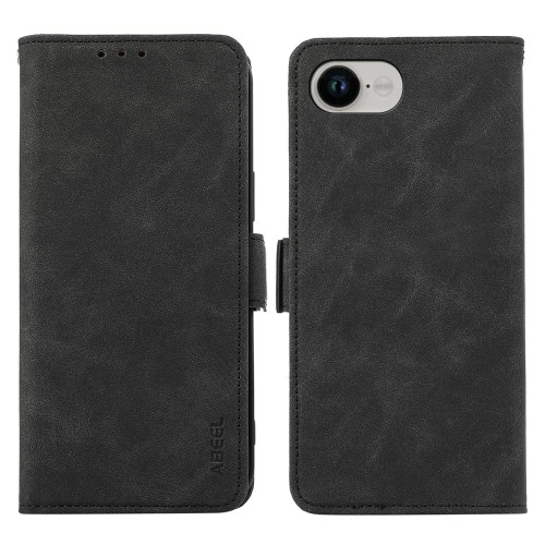 iPhone 16e / 17e ABEEL Frosted Magnetic RFID Leather Phone Case - Black